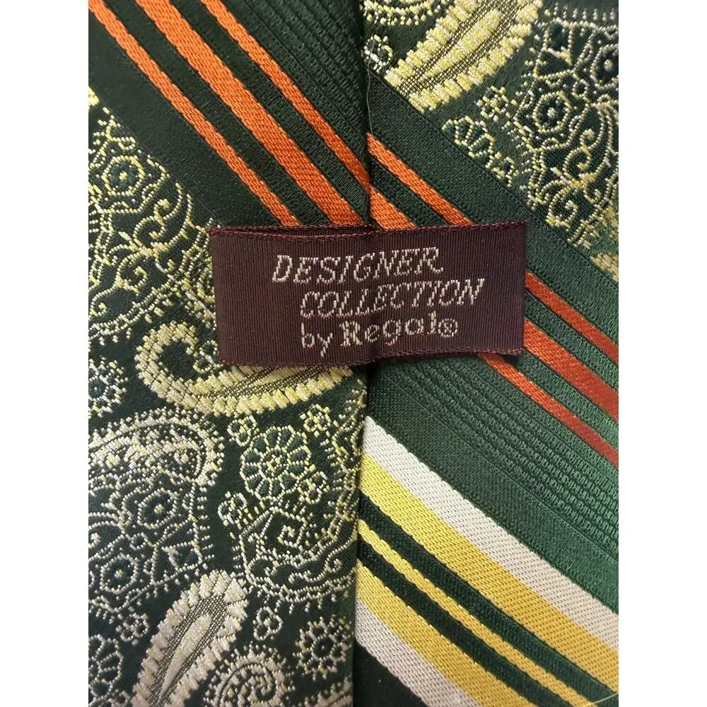 Designer Collection by Regal Green Paisley Stripe Vintage Necktie Classic 4 Inch